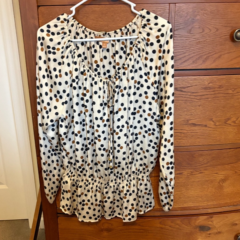 Ellen Tracy Black and Cream Polka Dot Blouse